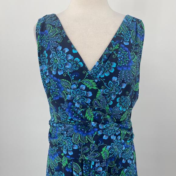 Talbots Jersey Knit Faux Wrap Paisley Print Surplice Vneck Sleeveless Blue 16 - Picture 3 of 11